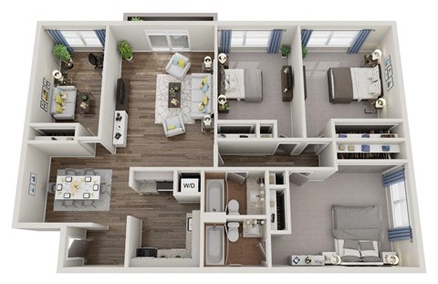 Floor plan for 3 beds, 2 baths, 1560 sqft